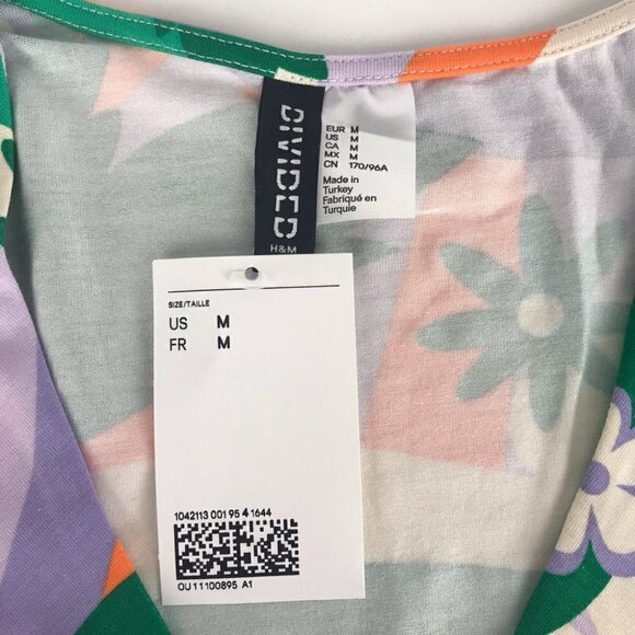 Nwt - H&m Knot-Detail Crop Top. Floral Print In Green/Orange Color. Size: M. - Picture 4 of 10